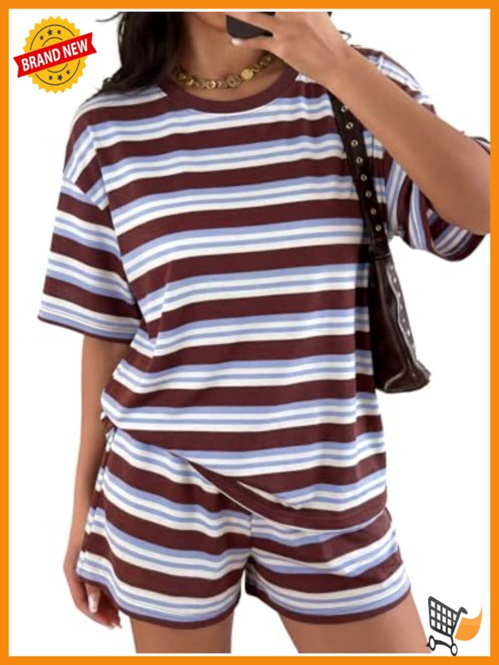 Striped Two Piece Lounge Set Short Sleeve Tee High Waist Shorts Summer Casual